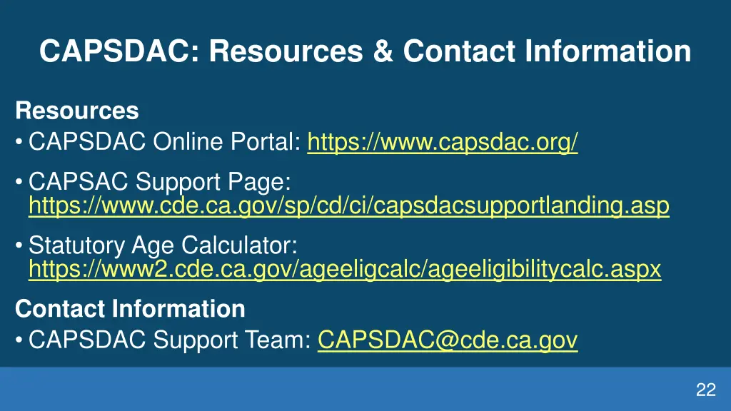 capsdac resources contact information