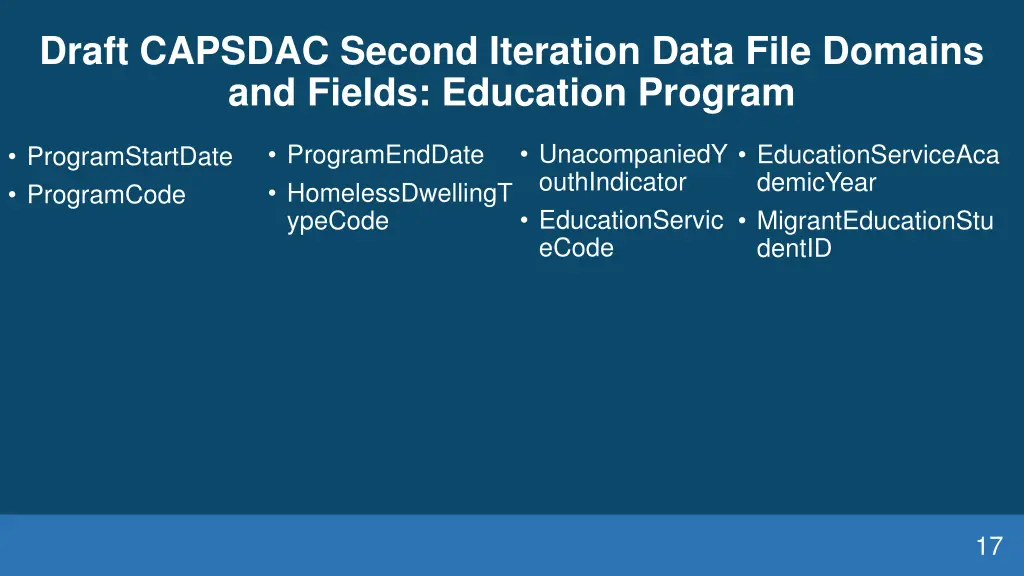 draft capsdac second iteration data file domains 10