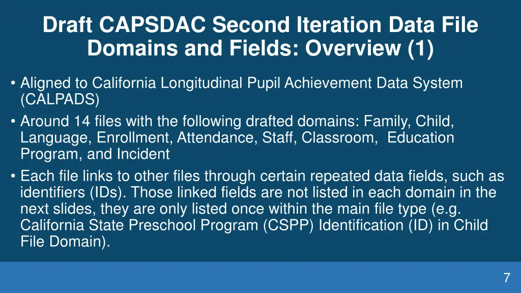 draft capsdac second iteration data file domains
