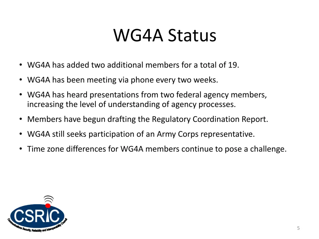 wg4a status