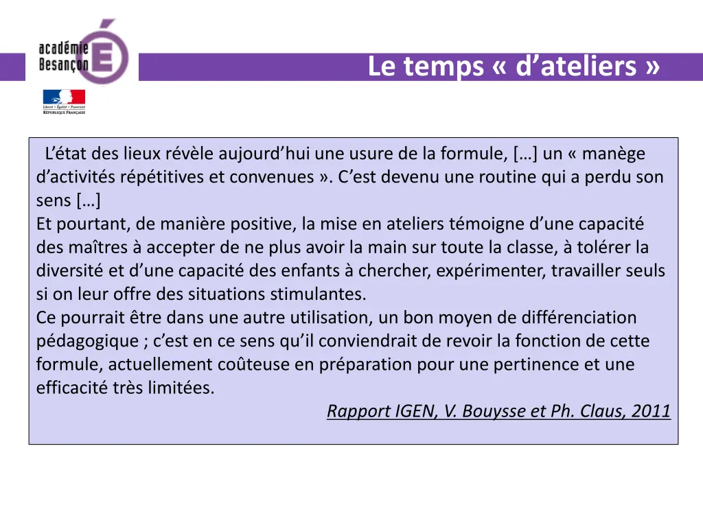 le temps d ateliers