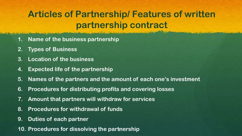 articles of partnership features of written