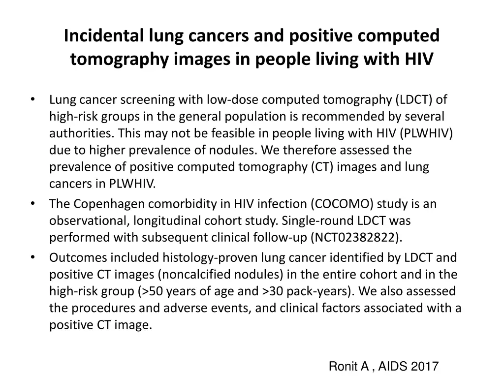 incidental lung cancers and positive computed