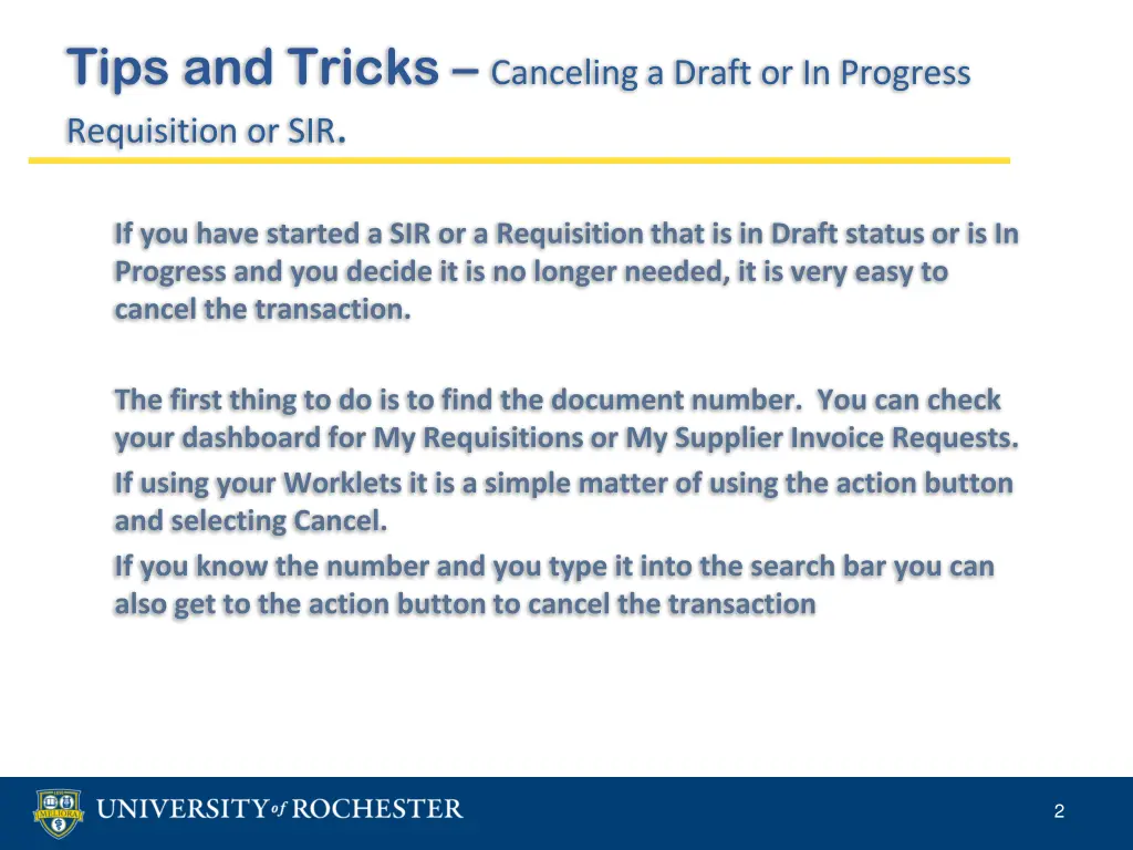 tips and tricks canceling a draft or in progress