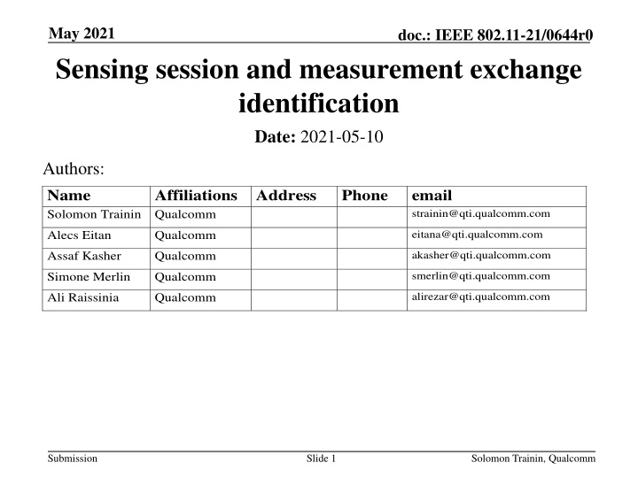 may 2021 sensing session and measurement exchange