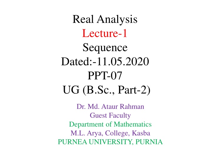 real analysis lecture 1 sequence dated 11 05 2020