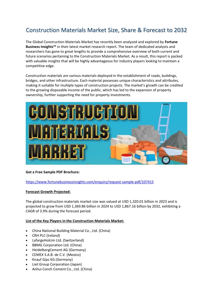 construction materials market size share forecast