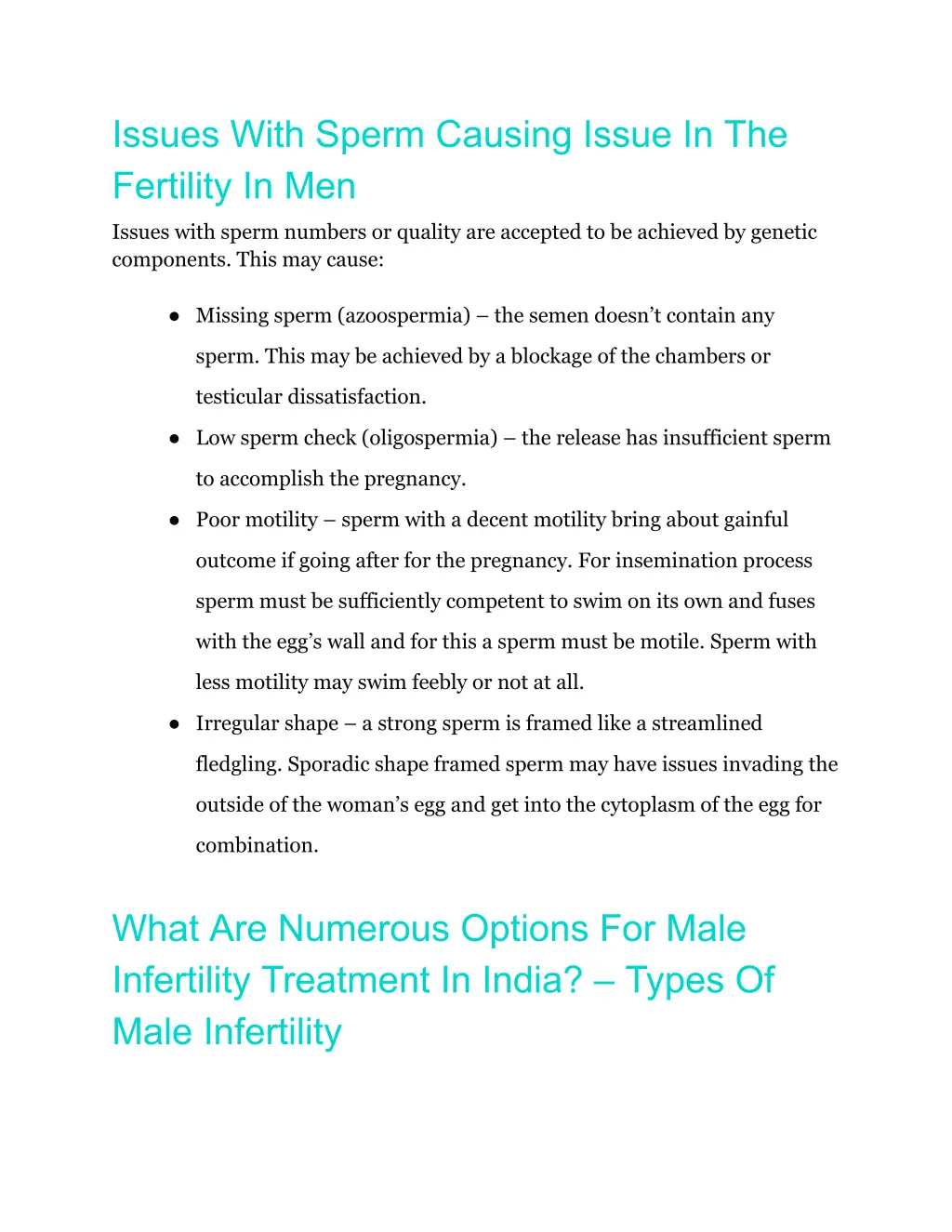 issues with sperm causing issue in the fertility