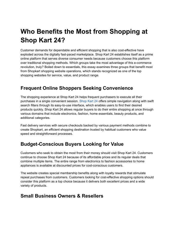 who benefits the most from shopping at shop kart