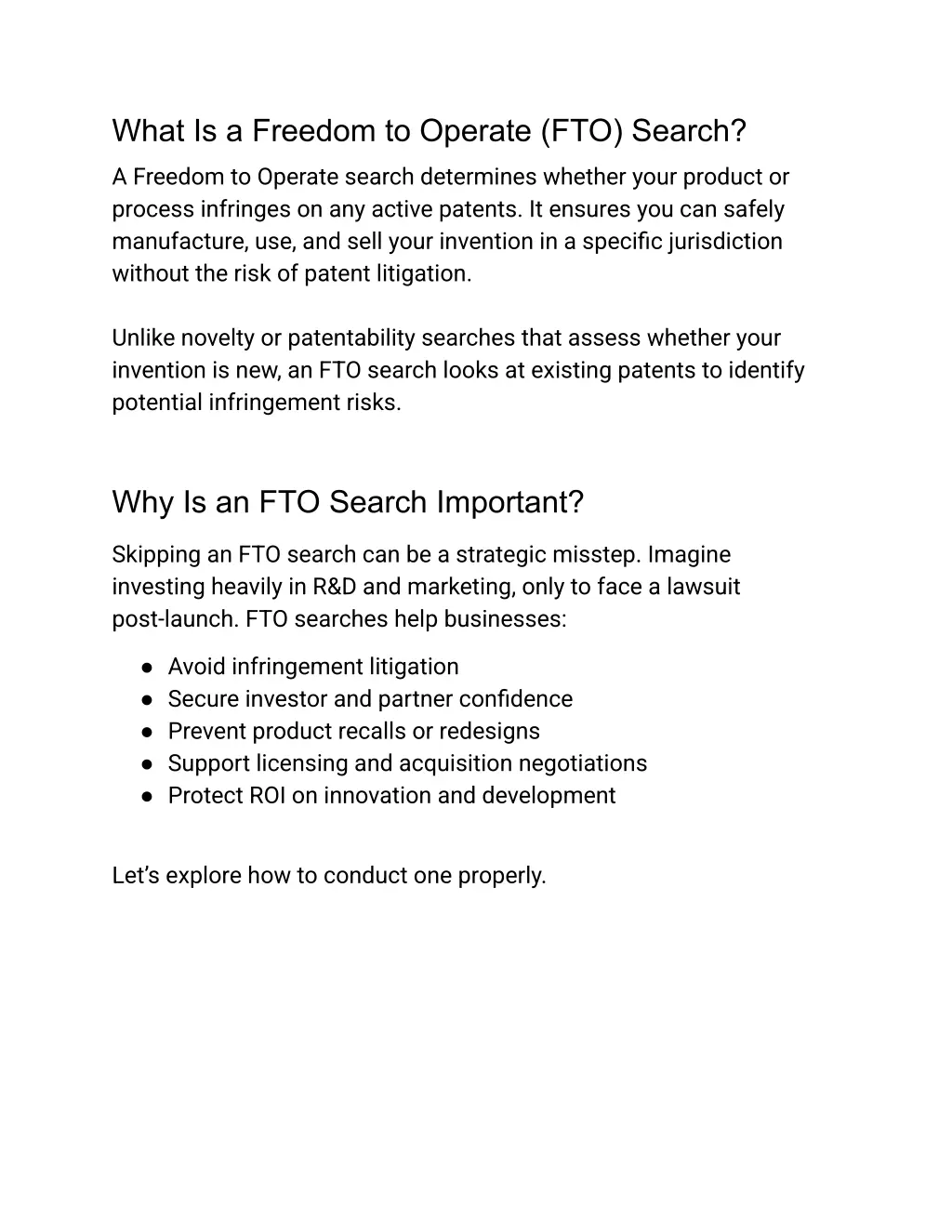 what is a freedom to operate fto search