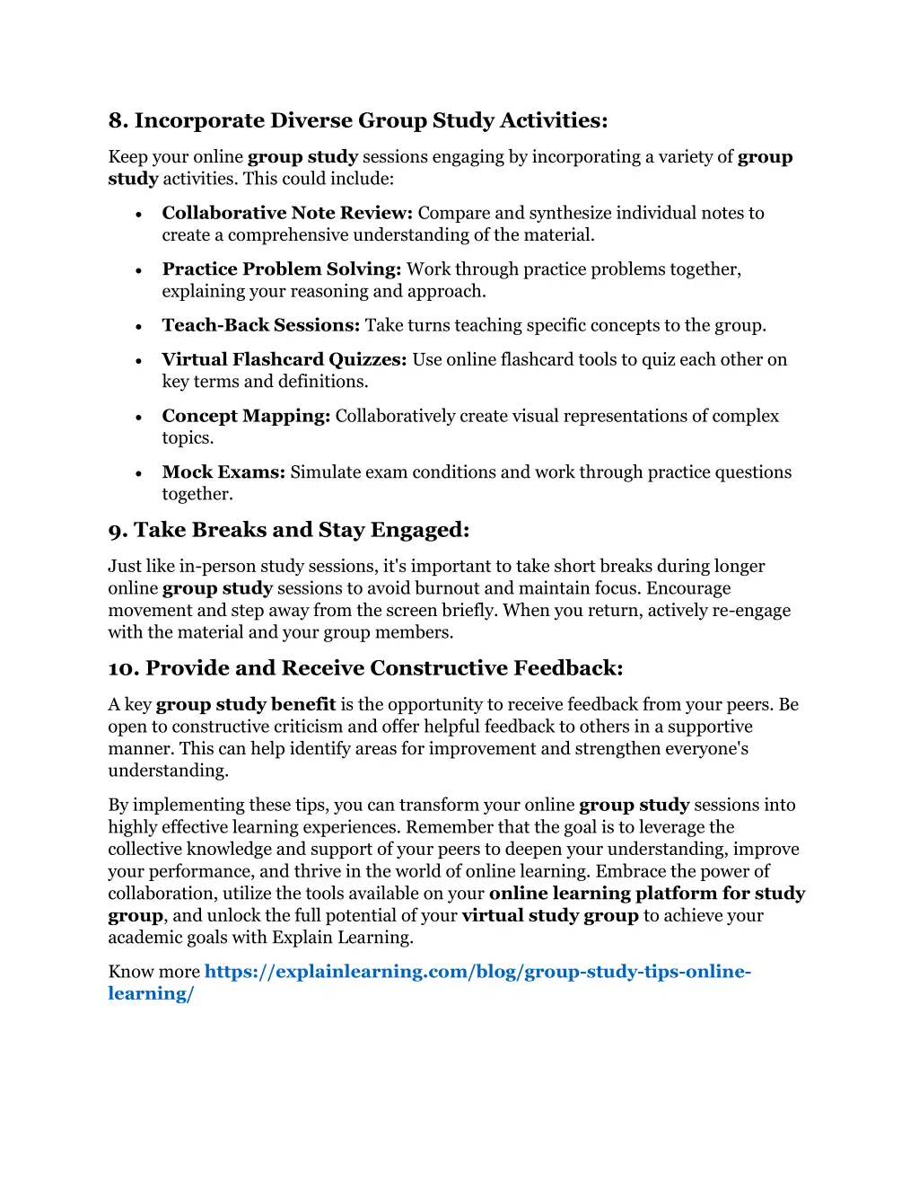 8 incorporate diverse group study activities