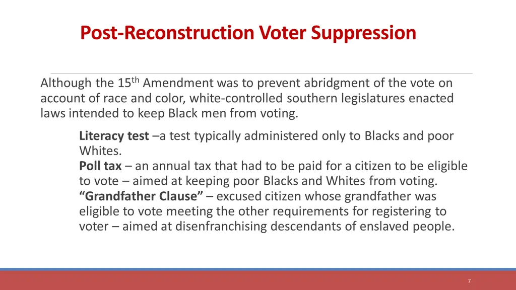 post reconstruction voter suppression