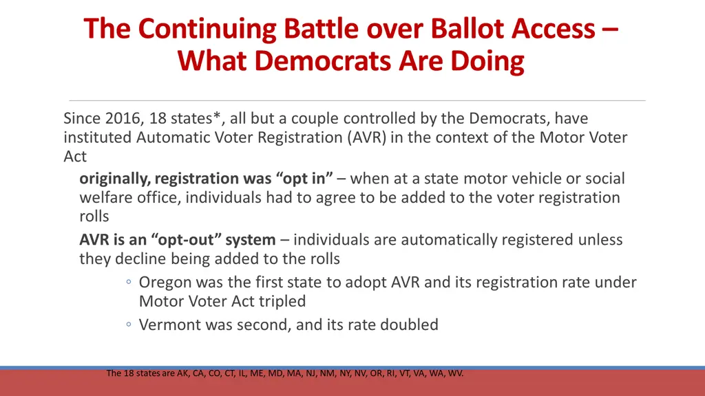 the continuing battle over ballot access what