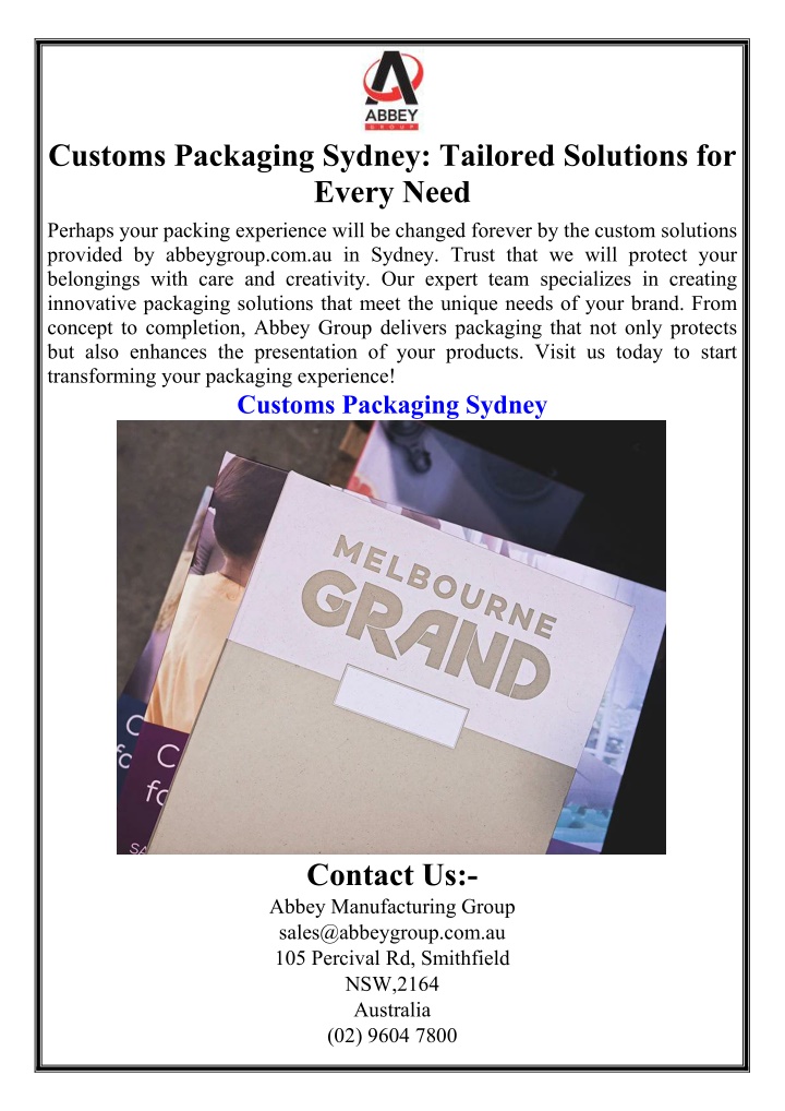 customs packaging sydney tailored solutions