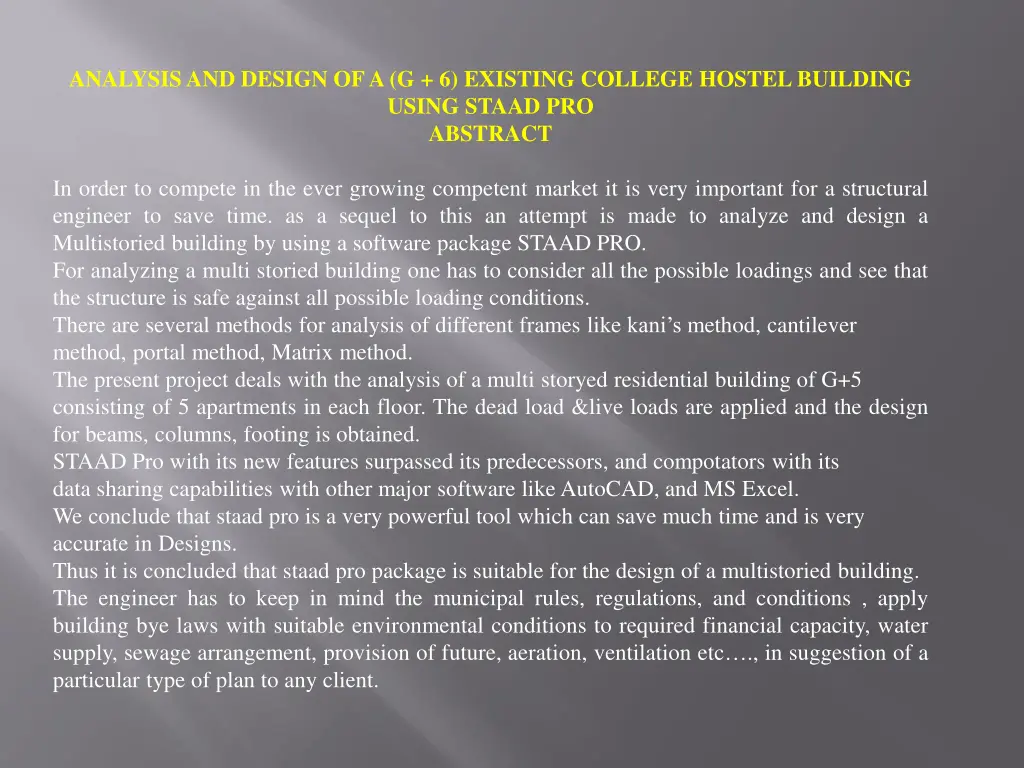 analysis and design of a g 6 existing college