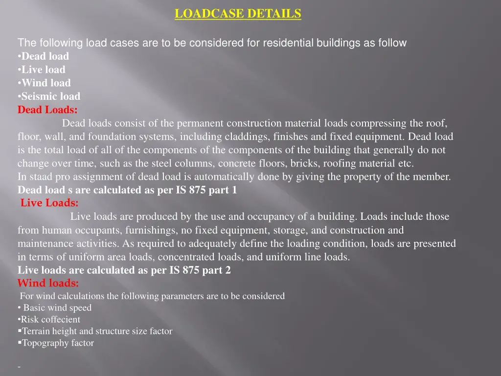 loadcase details