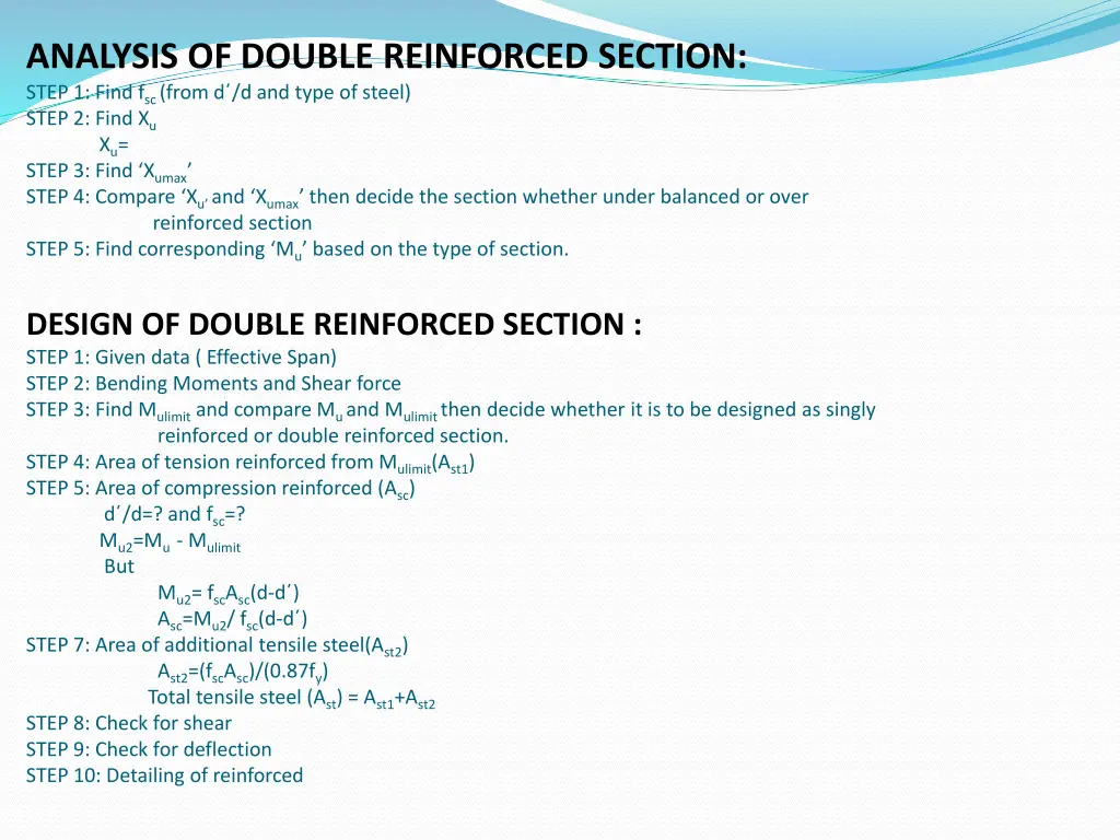 analysis of double reinforced section step 1 find