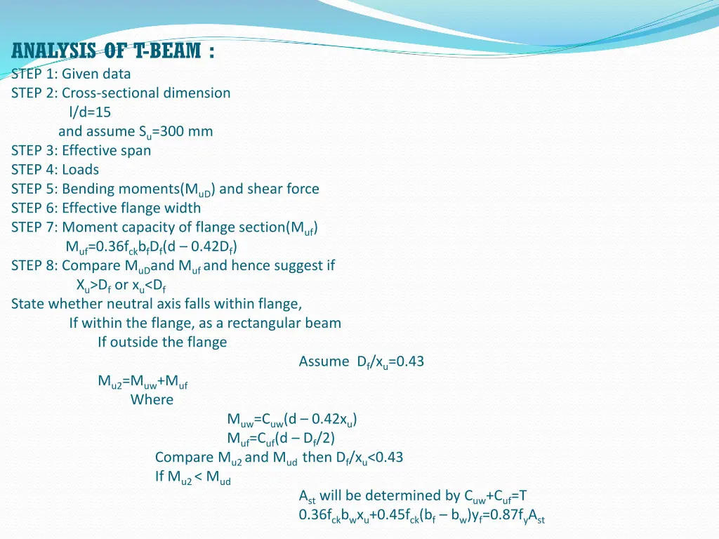 analysis of t beam step 1 given data step 2 cross