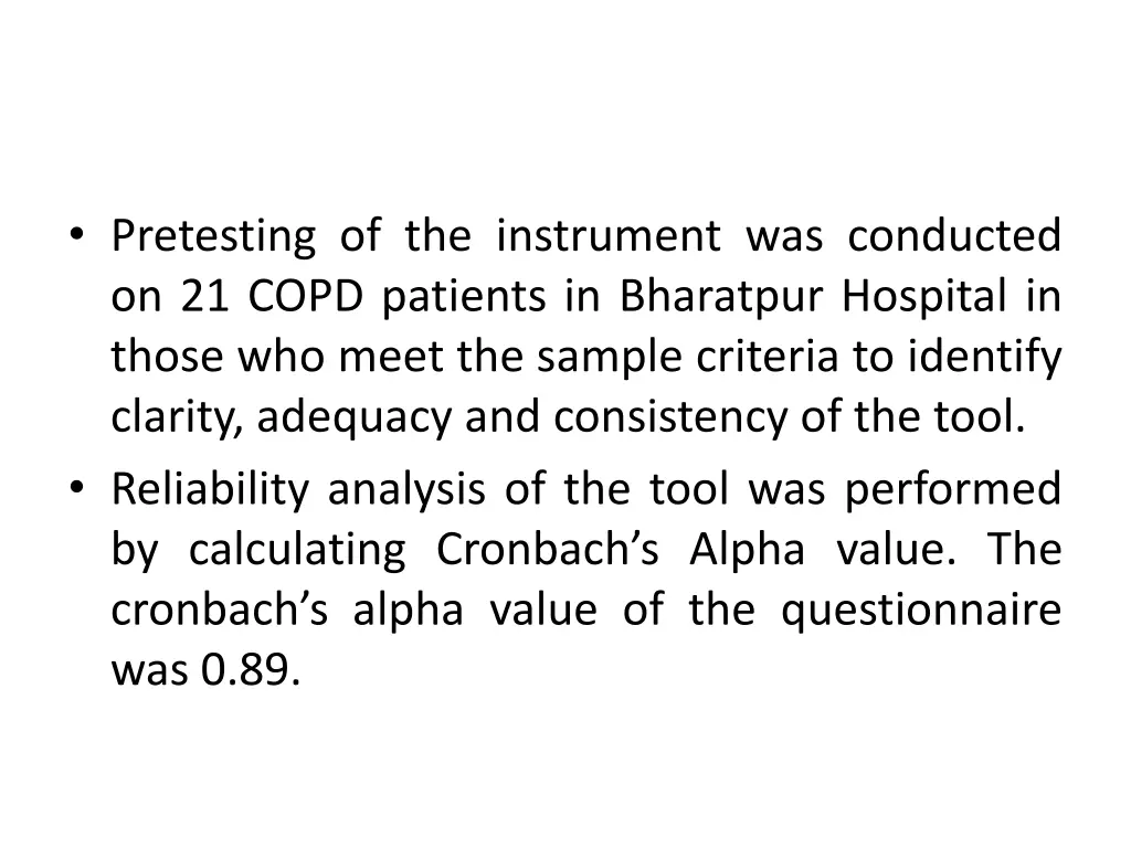 pretesting of the instrument was conducted