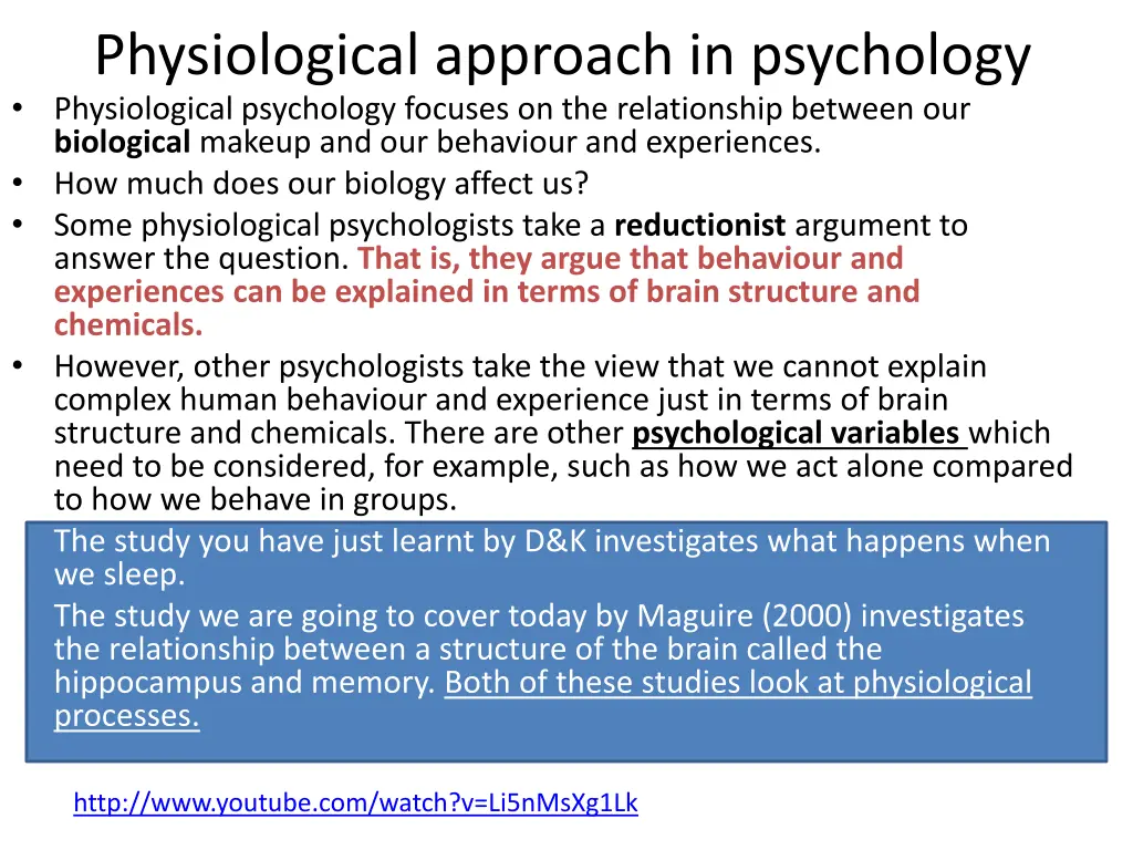 physiological approach in psychology