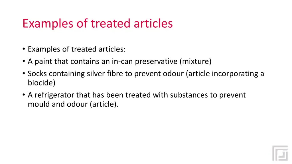 examples of treated articles