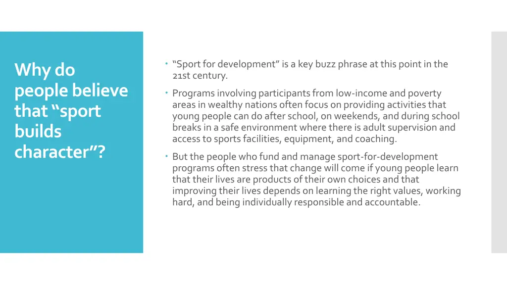sport for development is a key buzz phrase