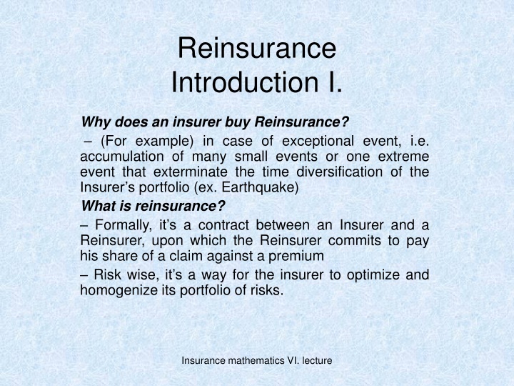 reinsurance introduction i