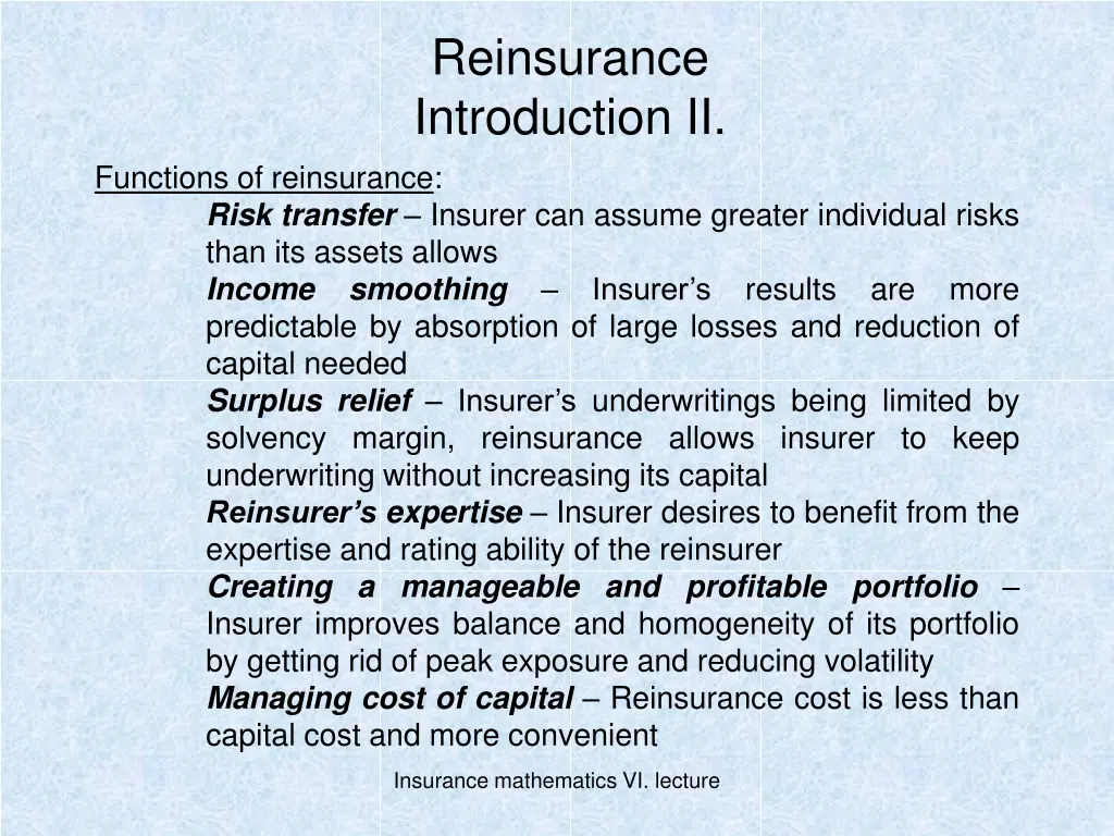 reinsurance introduction ii