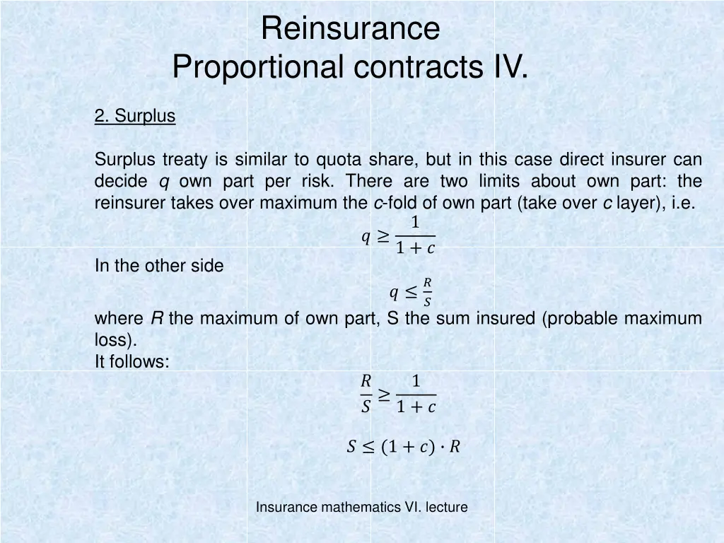 reinsurance proportional contracts iv