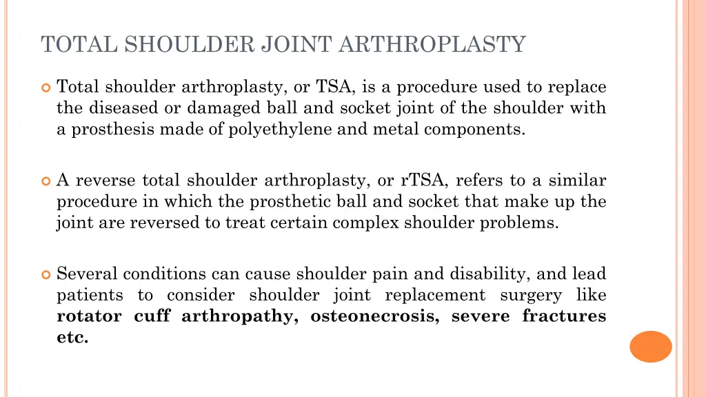 total shoulder joint arthroplasty