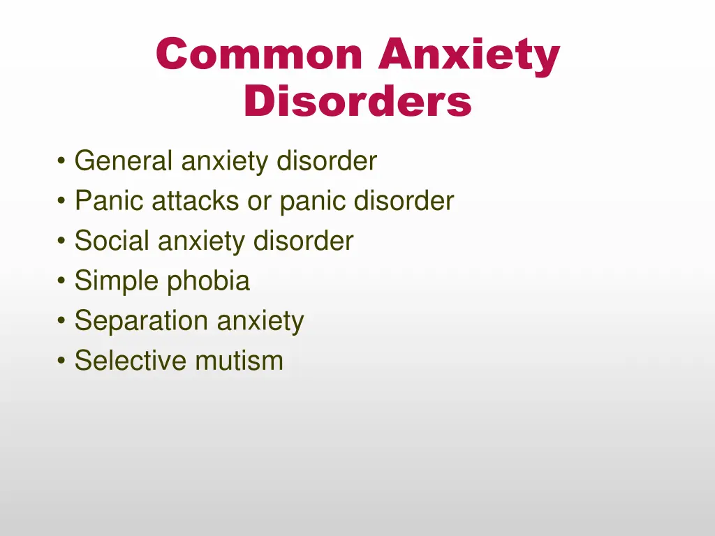 common anxiety disorders