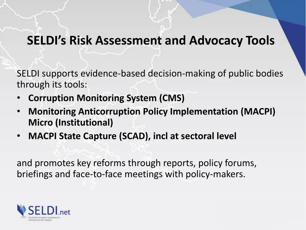 seldi s risk assessment and advocacy tools