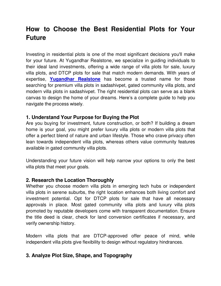 how to choose the best residential plots for your