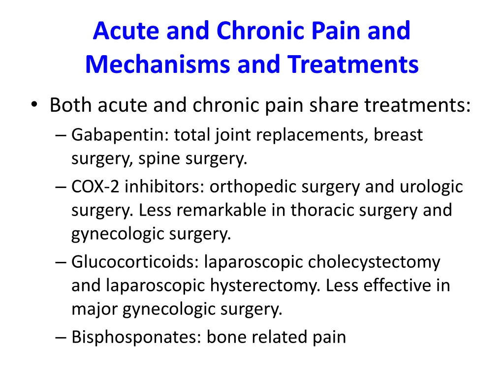 acute and chronic pain and mechanisms
