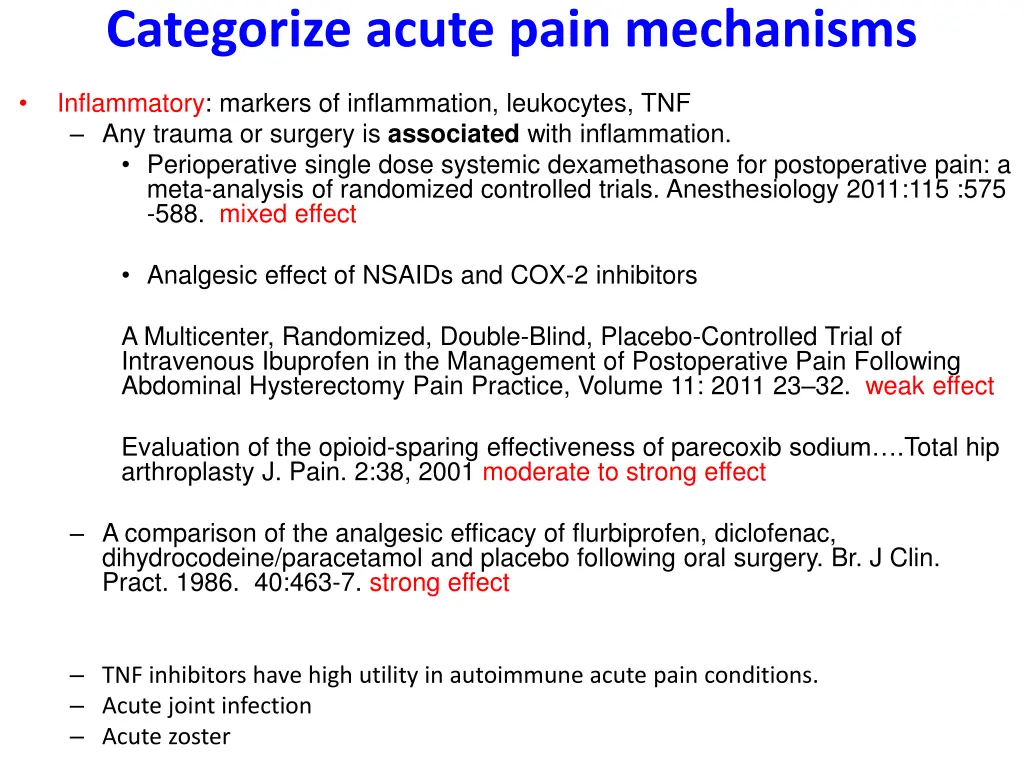 categorize acute pain mechanisms 1