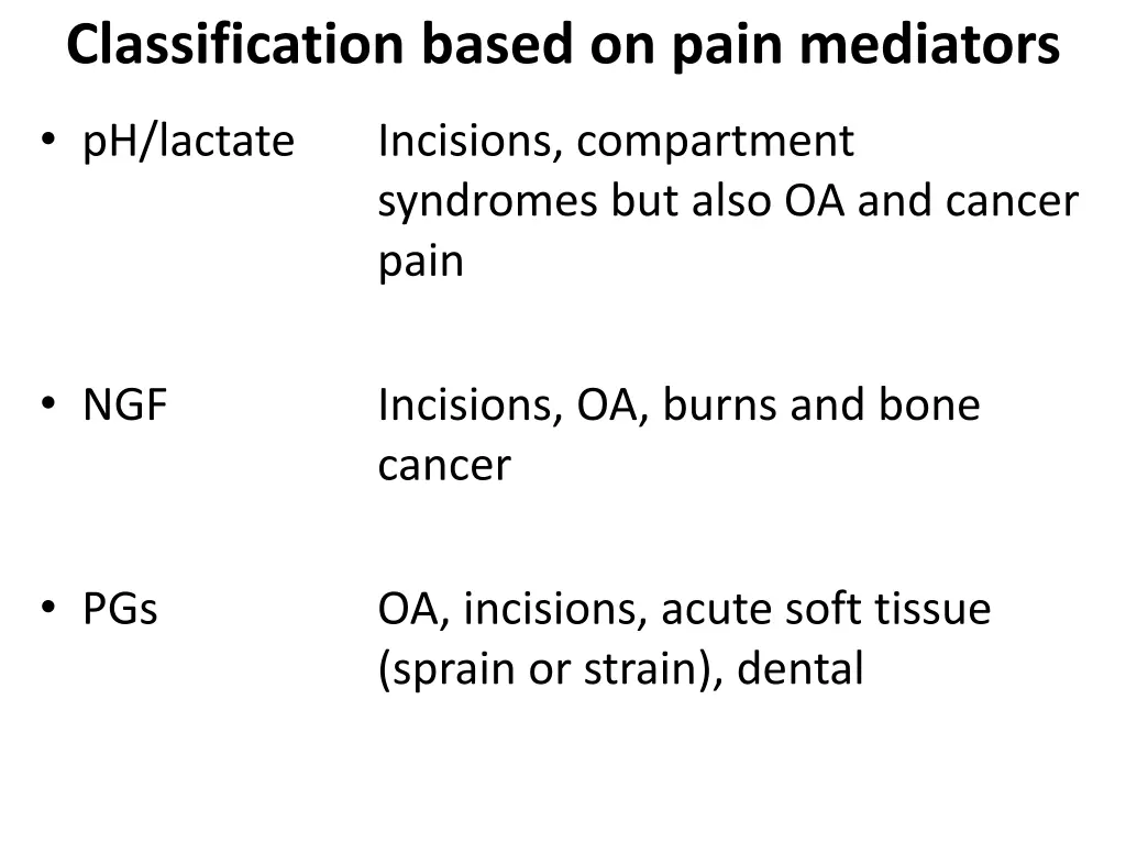 classification based on pain mediators