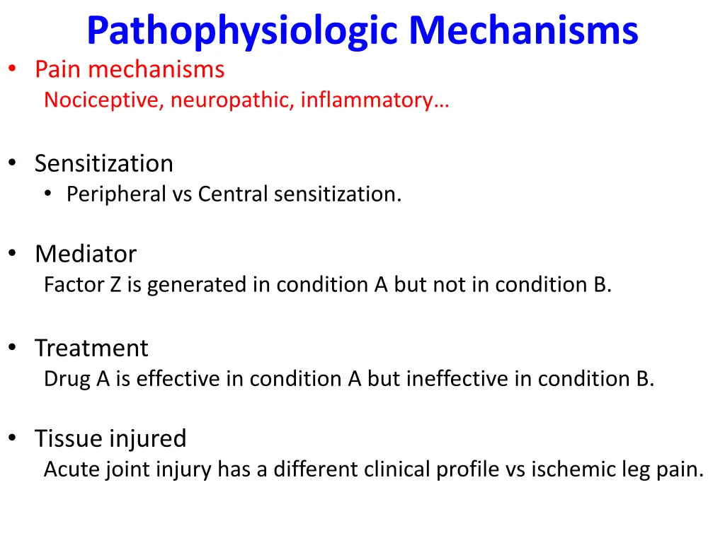 pathophysiologic mechanisms pain mechanisms