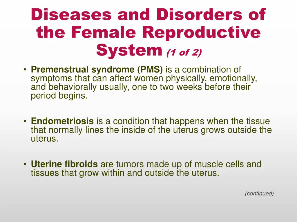 diseases and disorders of the female reproductive