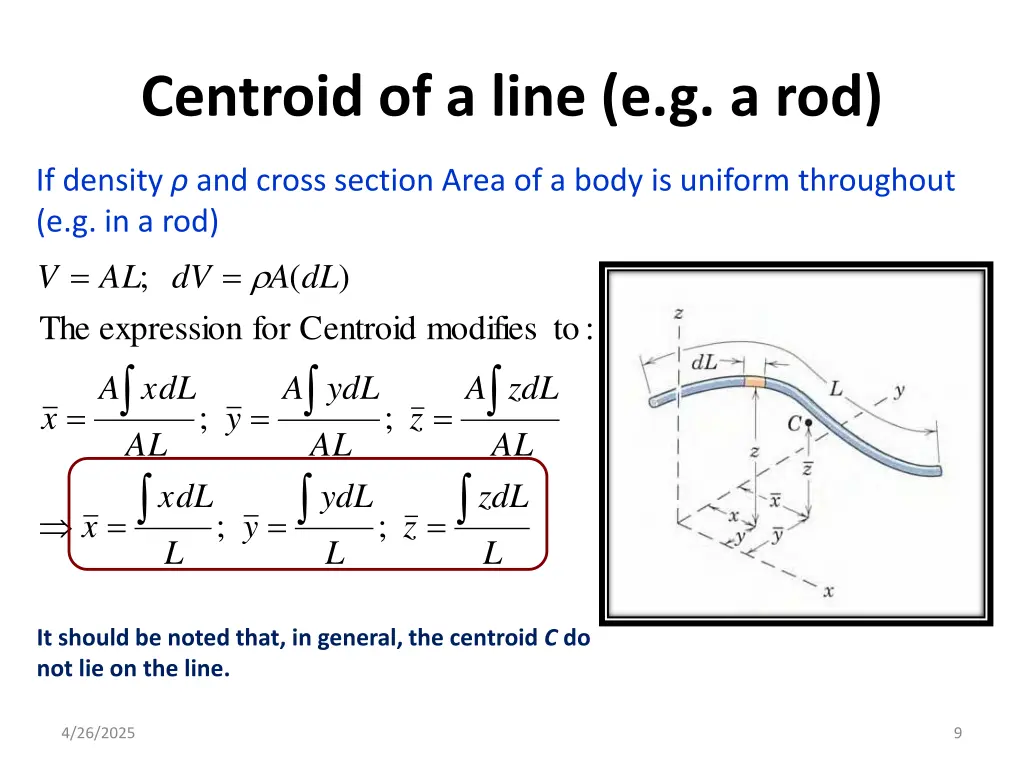 centroid of a line e g a rod