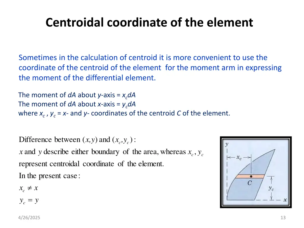 centroidal coordinate of the element
