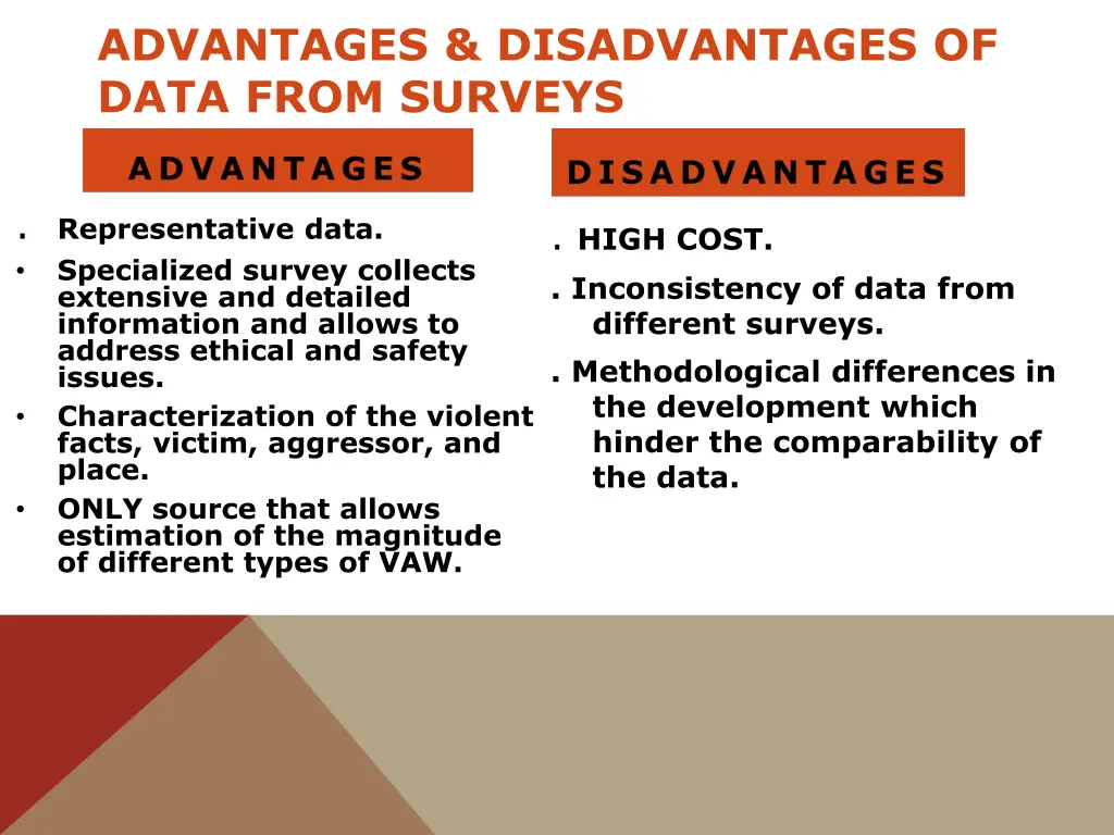 advantages disadvantages of data from surveys
