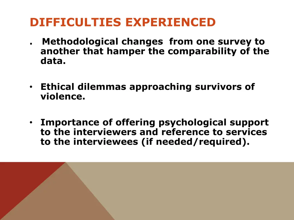 difficulties experienced