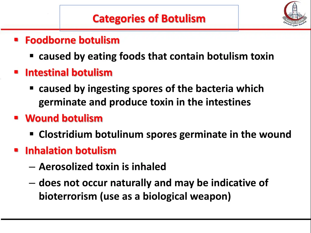 categories of botulism