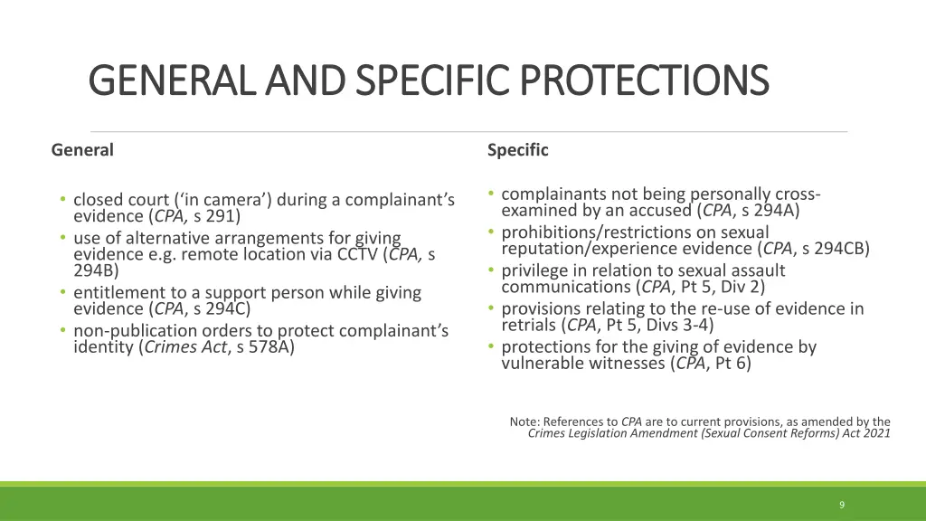 general and specific protections general