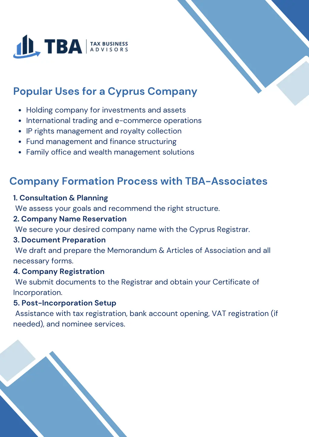 popular uses for a cyprus company