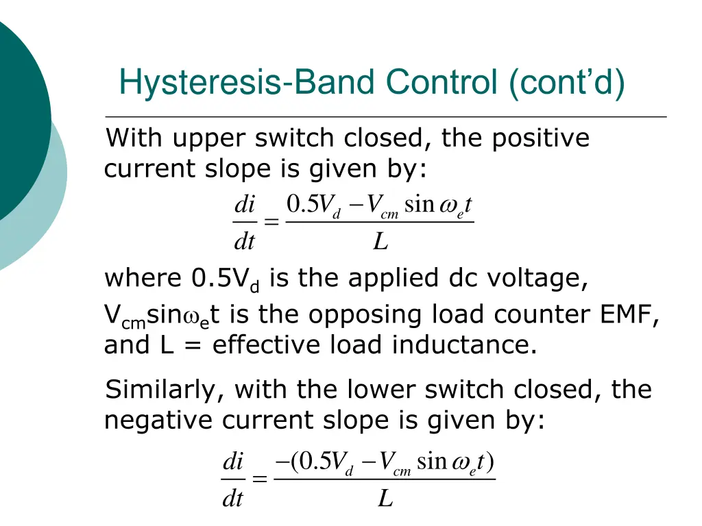 hysteresis band control cont d 1