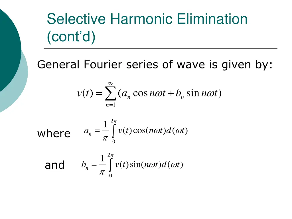 selective harmonic elimination cont d