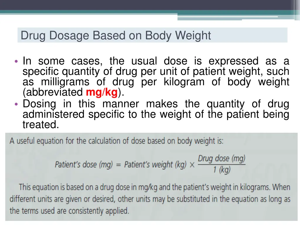 drug dosage based on body weight