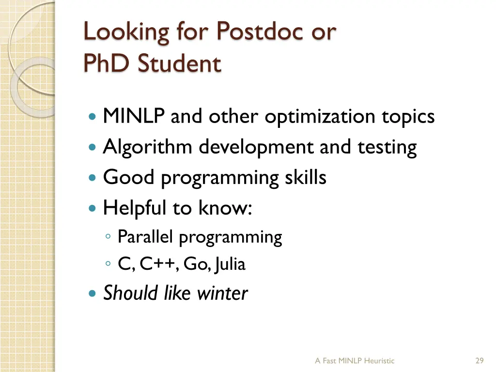 looking for postdoc or phd student