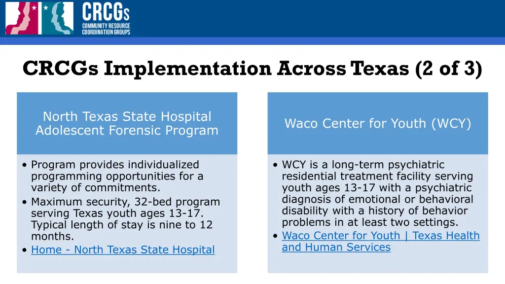 crcgs implementation across texas 2 of 3